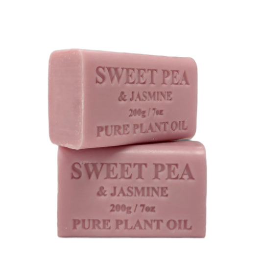 Sweet Pea Jasmine Pure Plant Oil Soap Bar 200g, French Triple-Milled, Non-Drying, Made in Australia (2 Pack)