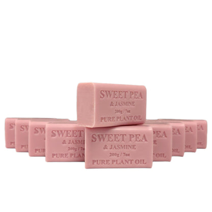 Sweet Pea Jasmine Soap Bar 200g - French-Milled, Pure Plant Oil, Non-Drying, Made in Australia (10 Pack)