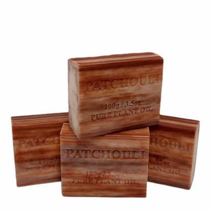 Patchouli Scented Pure Plant Oil Soap Bars 100g, French-Milled, Non-Drying, Made in Australia (4 Pack)