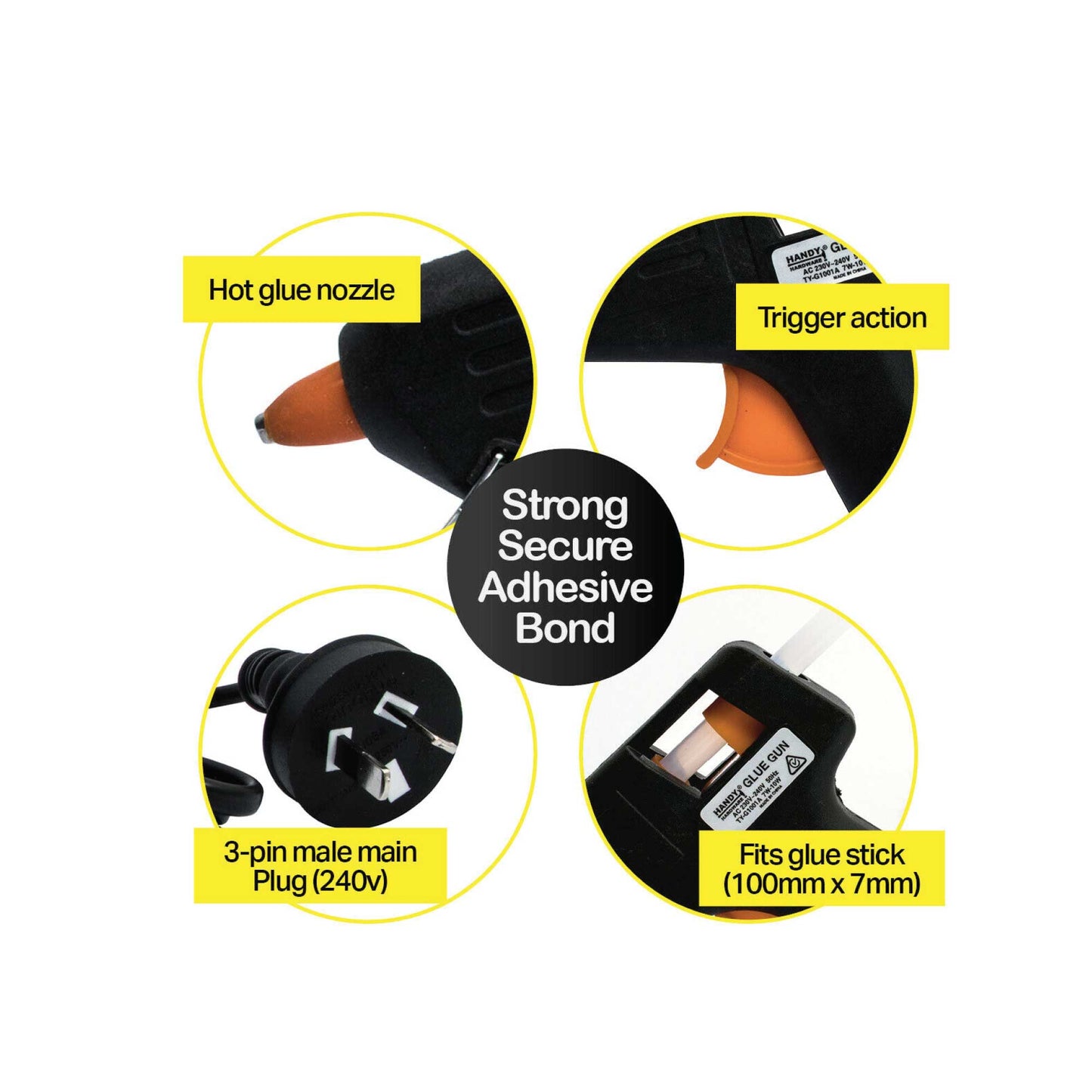 Handy Hardware 40W Glue Gun Model 55517 - RCM SAA Approved, Includes 2 Glue Sticks, Metal Stand