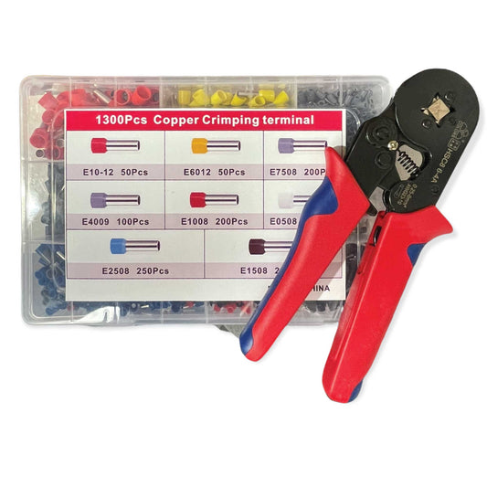 Copper Crimping Terminal Set 1300 Pcs with HSC8 6-4A Plier, Assorted Ferrules, Ergonomic Handle