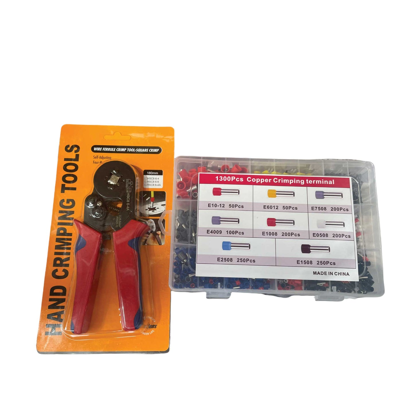Copper Crimping Terminal Set 1300 Pcs with HSC8 6-4A Plier, Assorted Ferrules, Ergonomic Handle