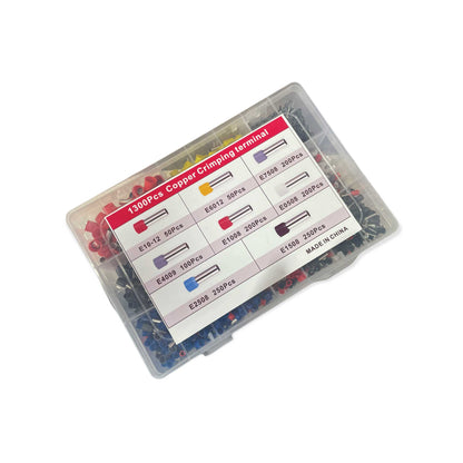 Copper Crimping Terminal Set 1300 Pcs with HSC8 6-4A Plier, Assorted Ferrules, Ergonomic Handle