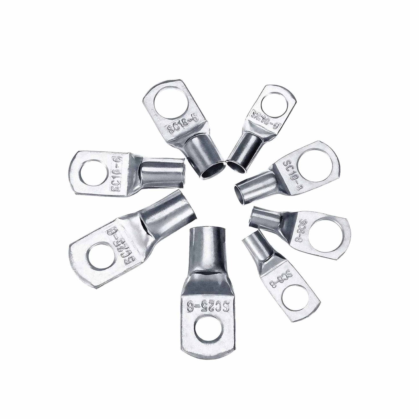 Copper Cable Lugs 240 Pcs Tin-Plated SC6-SC50 Ring Connectors, High Corrosion Resistance, -55 to 100°C