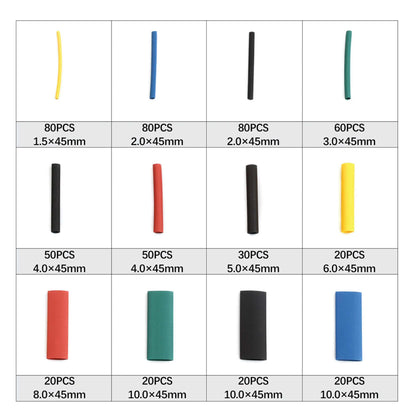 530 Pcs Heat Shrink Tubing Set, 5 Colors, 1.5-10mm, Polyolefin, Flame Retardant, RoHs CE Approved