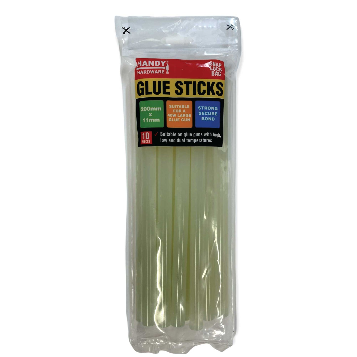 Handy Hardware Hot Glue Sticks 200mm x 11mm Clear for 40w Glue Gun - 10 Pack
