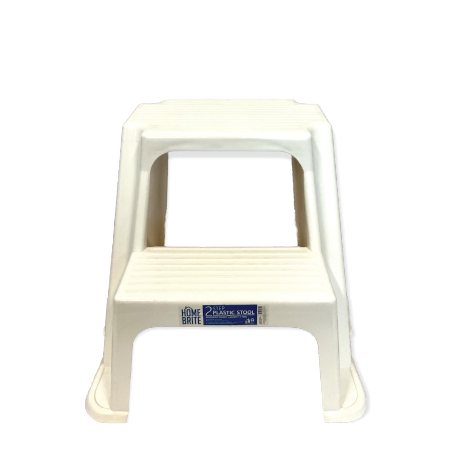 White Plastic Two Step Stool 41cm, 110kg Capacity, Textured Steps, Non-Slip Rubber Feet