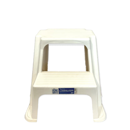 White Plastic Two Step Stool 41cm, 110kg Capacity, Textured Steps, Non-Slip Rubber Feet