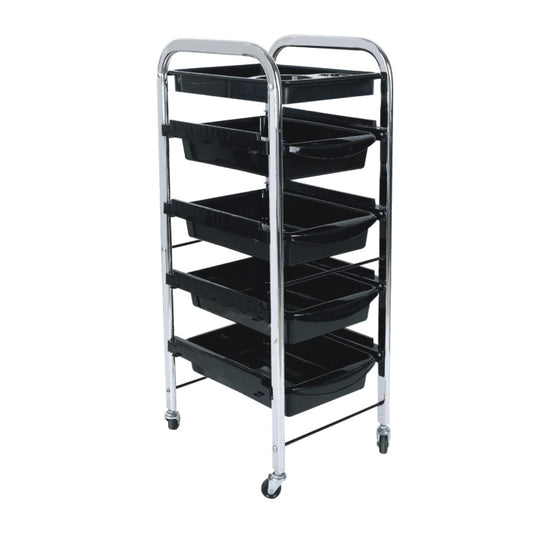 5 Tier Hairdressing Trolley Black 80x40x30 Salon Hair Colour Storage Metal Cart - Auzzistore