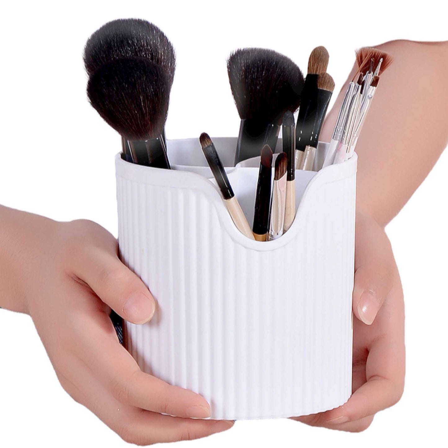 4 Slot Makeup Brush Organiser - White Plastic, 12x12x12.5cm, Stylish Design, Easy to Clean
