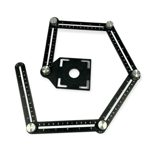 6 Fold Alloy Angle Ruler with Hole Template, Adjustable Knobs, 103cm, Black/Silver