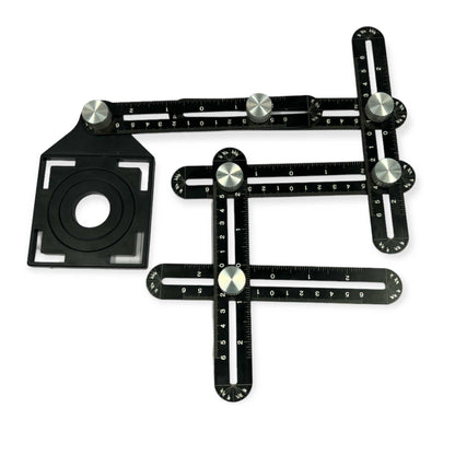 6 Fold Alloy Angle Ruler with Hole Template, Adjustable Knobs, 103cm, Black/Silver