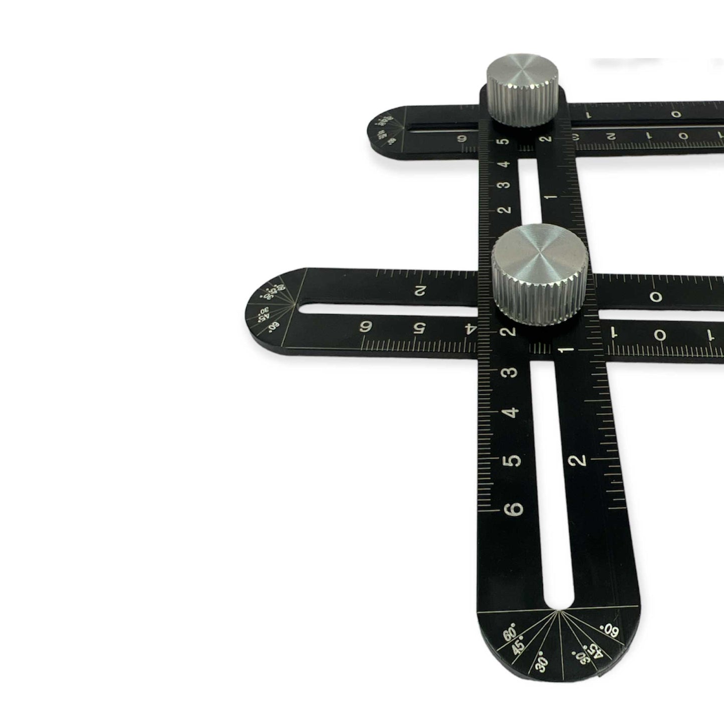 6 Fold Alloy Angle Ruler with Hole Template, Adjustable Knobs, 103cm, Black/Silver