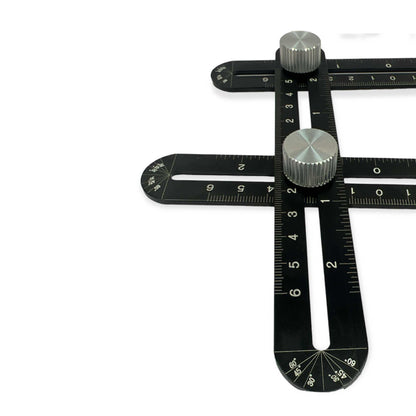 6 Fold Alloy Angle Ruler with Hole Template, Adjustable Knobs, 103cm, Black/Silver