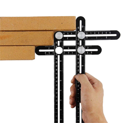 6 Fold Alloy Angle Ruler with Hole Template, Adjustable Knobs, 103cm, Black/Silver
