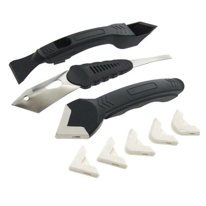 Sealant Scraper Kit 3pcs - Applicator with 4 Heads, Grout & Caulk Tool Set, Silver/Black, 140g