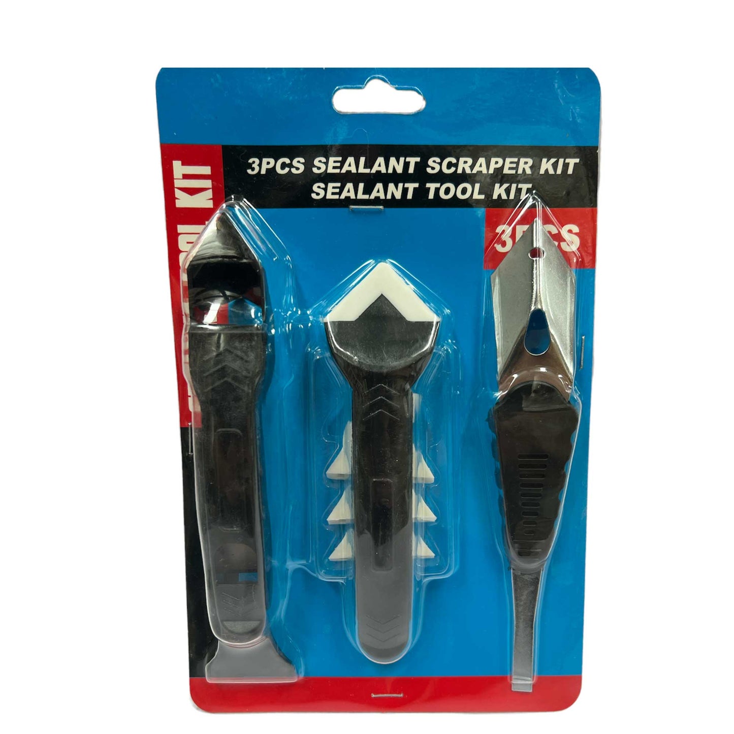 Sealant Scraper Kit 3pcs - Applicator with 4 Heads, Grout & Caulk Tool Set, Silver/Black, 140g