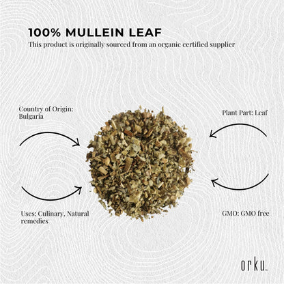 Organic Dried Mullein Leaf 25g - Verbascum Thapsis, Expectorant, Demulcent, 5-8mm Size