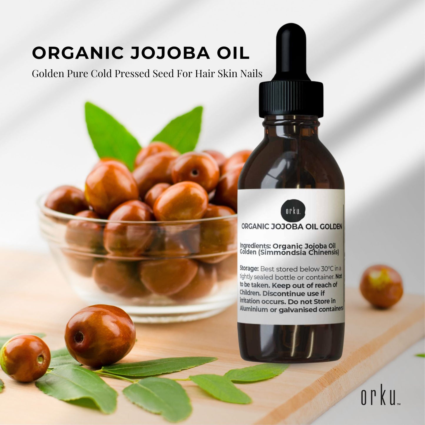 Organic Jojoba Oil 25ml - Cold Pressed, Vitamin E & B, Antioxidants, Hair & Skin Care