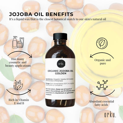Organic Jojoba Oil 100ml - Cold Pressed, Vitamin E & B Rich, Skin & Hair Care