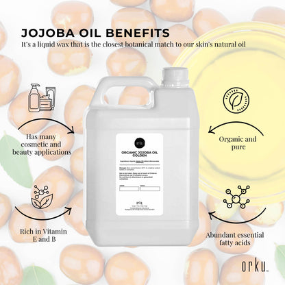 5L Organic Jojoba Oil - Golden Pure Cold Pressed Seed For Hair Skin Nails