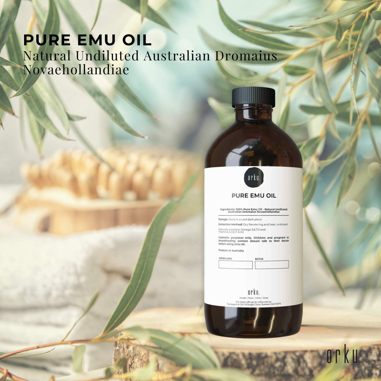 Orku 1L Pure Emu Oil - Natural Undiluted Australian Dromaius Novaehollandiae
