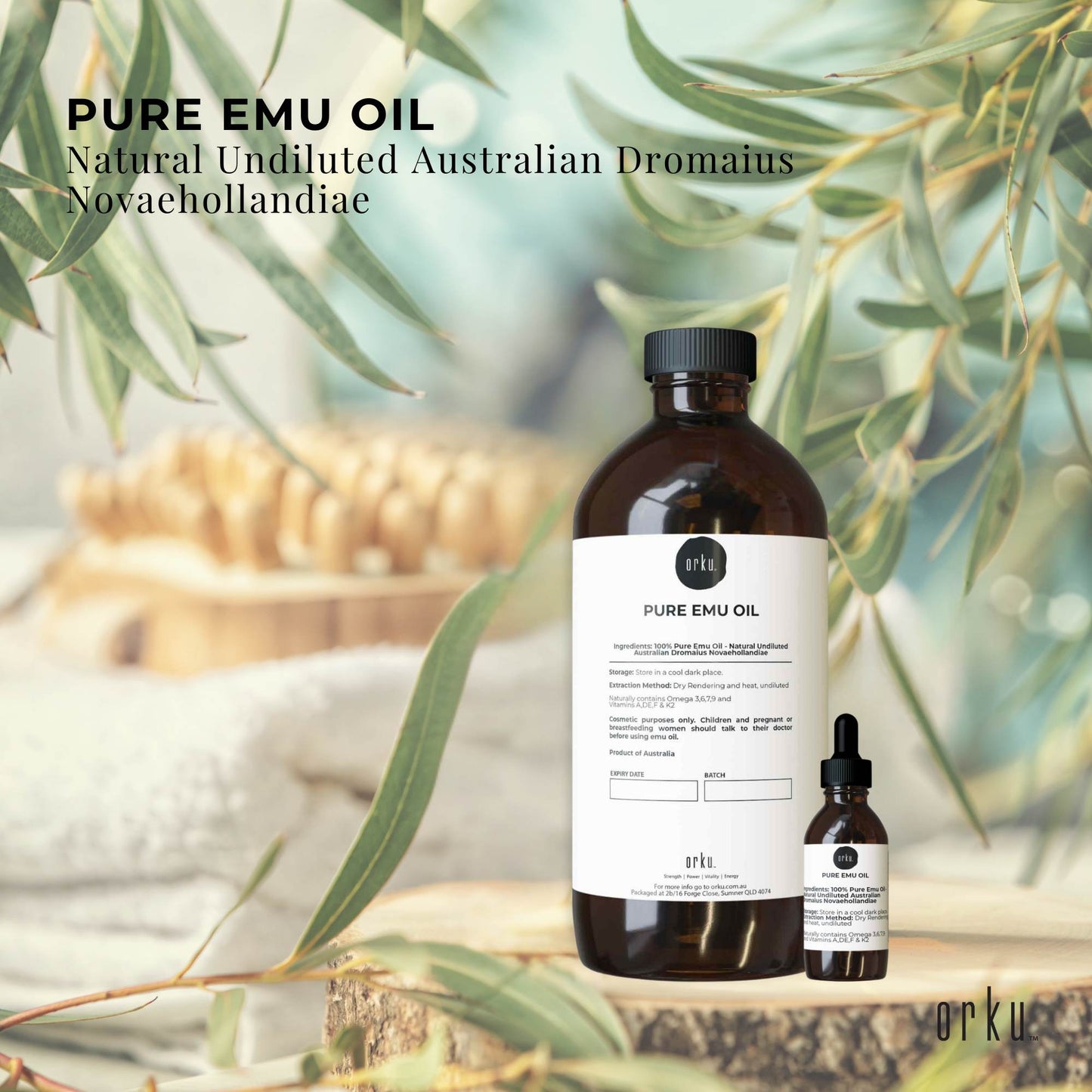 Orku 1L Pure Emu Oil + Bonus 25ml Bottle - Australian Dromaius Novaehollandiae
