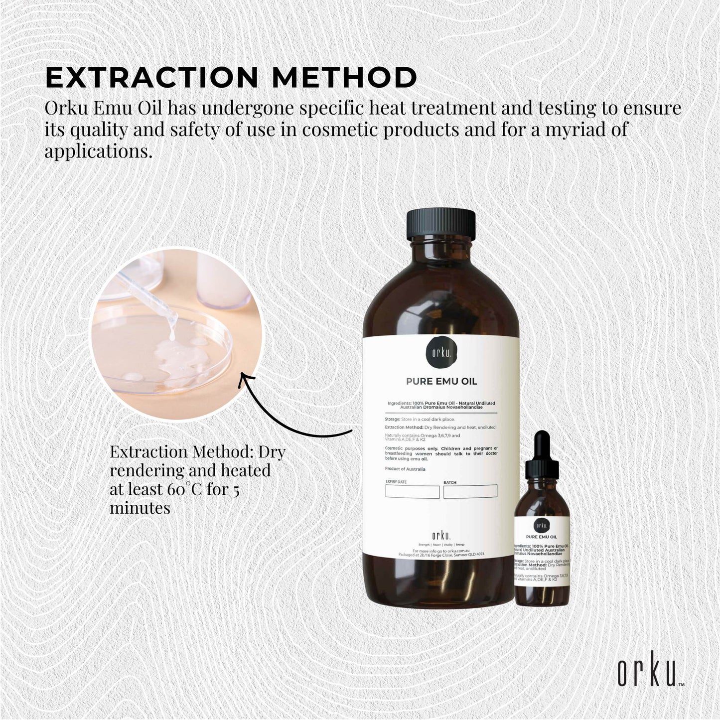 Orku 1L Pure Emu Oil + Bonus 25ml Bottle - Australian Dromaius Novaehollandiae