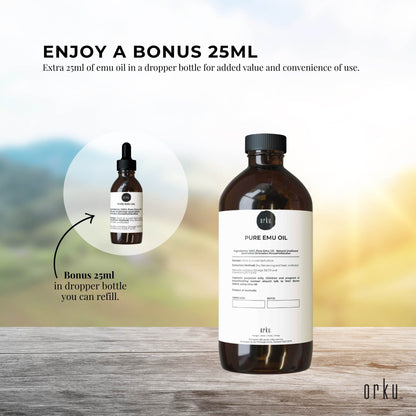 Orku 1L Pure Emu Oil + Bonus 25ml Bottle - Australian Dromaius Novaehollandiae