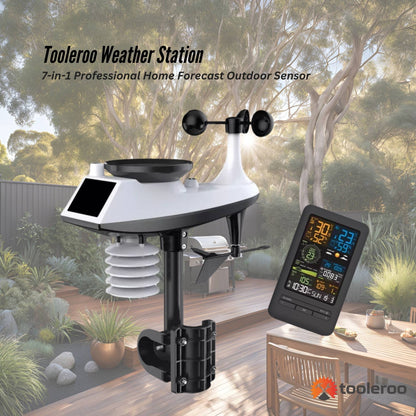 Tooleroo Wireless 7-in-1 Smart Weather Station with WiFi Bluetooth, TUYA App, Outdoor Sensor