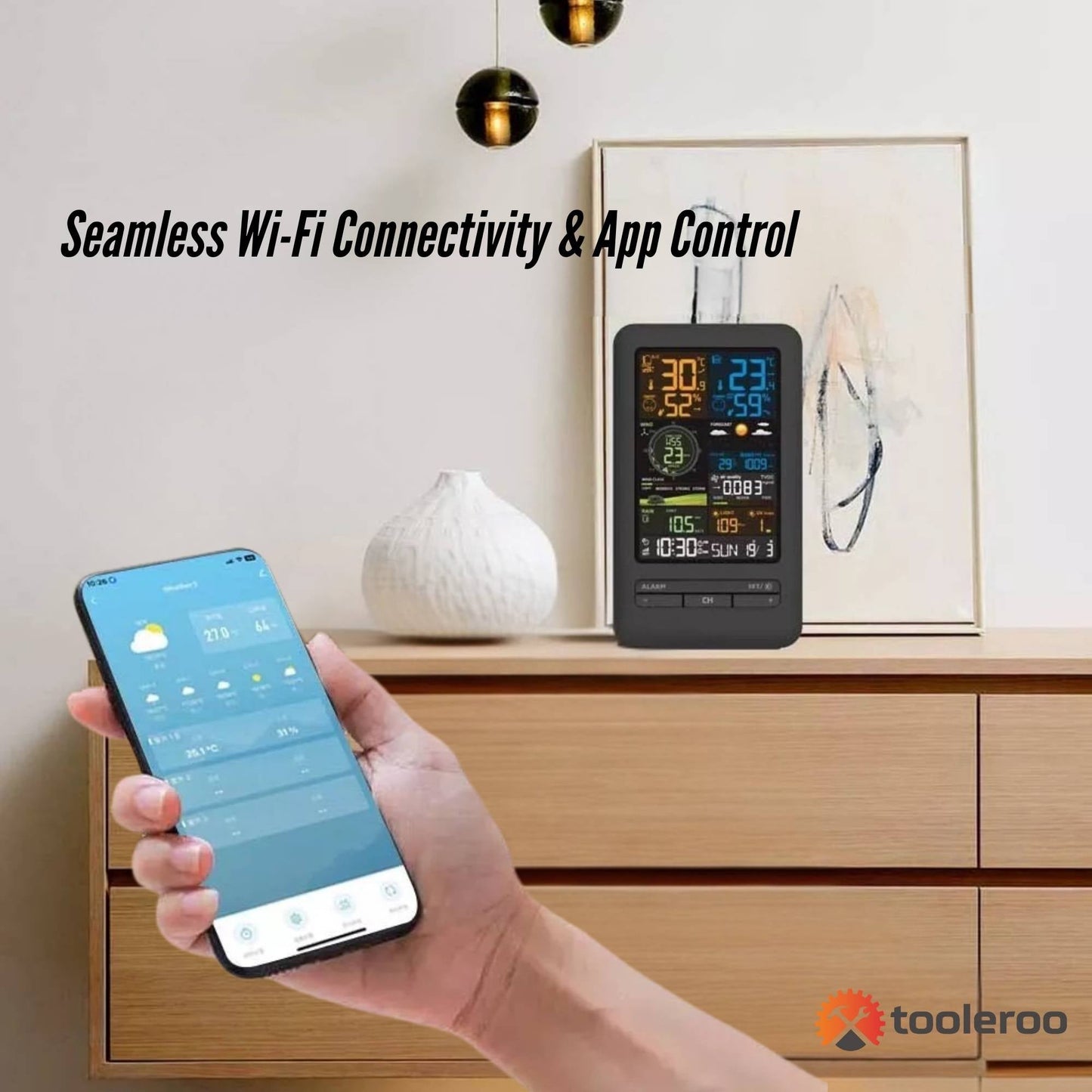 Tooleroo Wireless 7-in-1 Smart Weather Station with WiFi Bluetooth, TUYA App, Outdoor Sensor