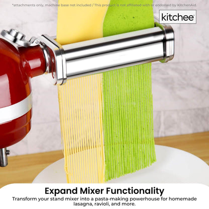 Kitchee Pasta Noodle Maker Roller Cutter Attachments - Compatible with KitchenAid Mixer