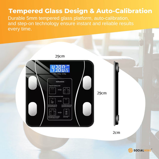 Bluetooth Smart Body Fat Scale Black - Digital BMI Weight USB Recharge with App – view 2
