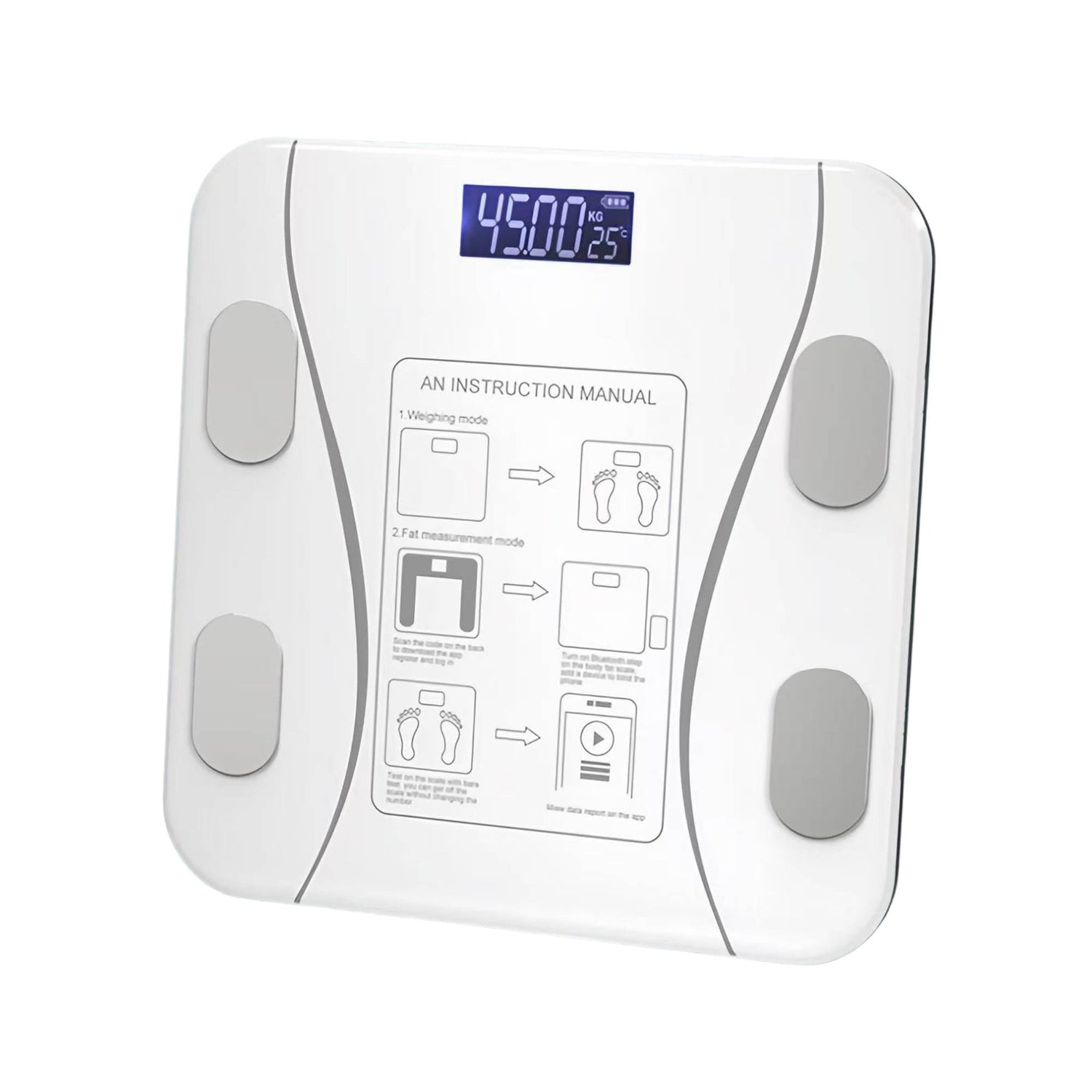 Bluetooth Smart Body Fat Scale White - Digital BMI Weight USB Recharge with App - Auzzistore