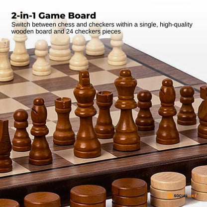 Social Hike Wooden Chess & Checkers 2 in 1 – Magnetic Travel Foldable Board Game