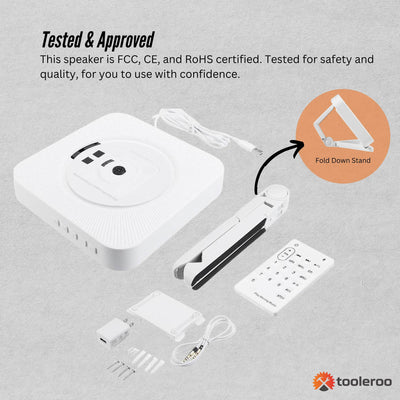 Tooleroo Wall Mountable CD Player Speaker - Bluetooth HiFi FM Radio White