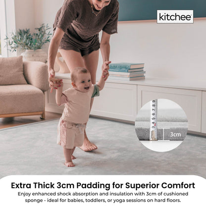 Kitchee Kids Foam Floor Play Mat 200x200cm – Padded Thick Soft Tatami Style Grey