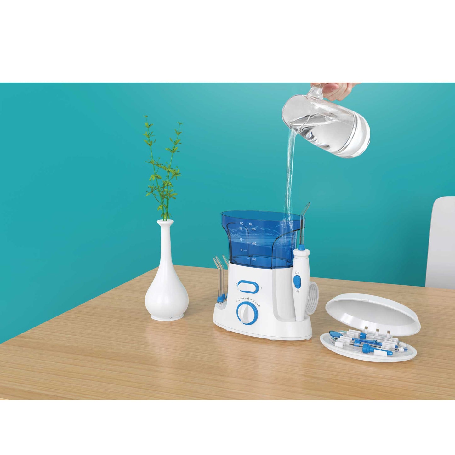 600ml Electric Dental Water Flosser - 10 Pressure Settings, SAA Approved, Family Set