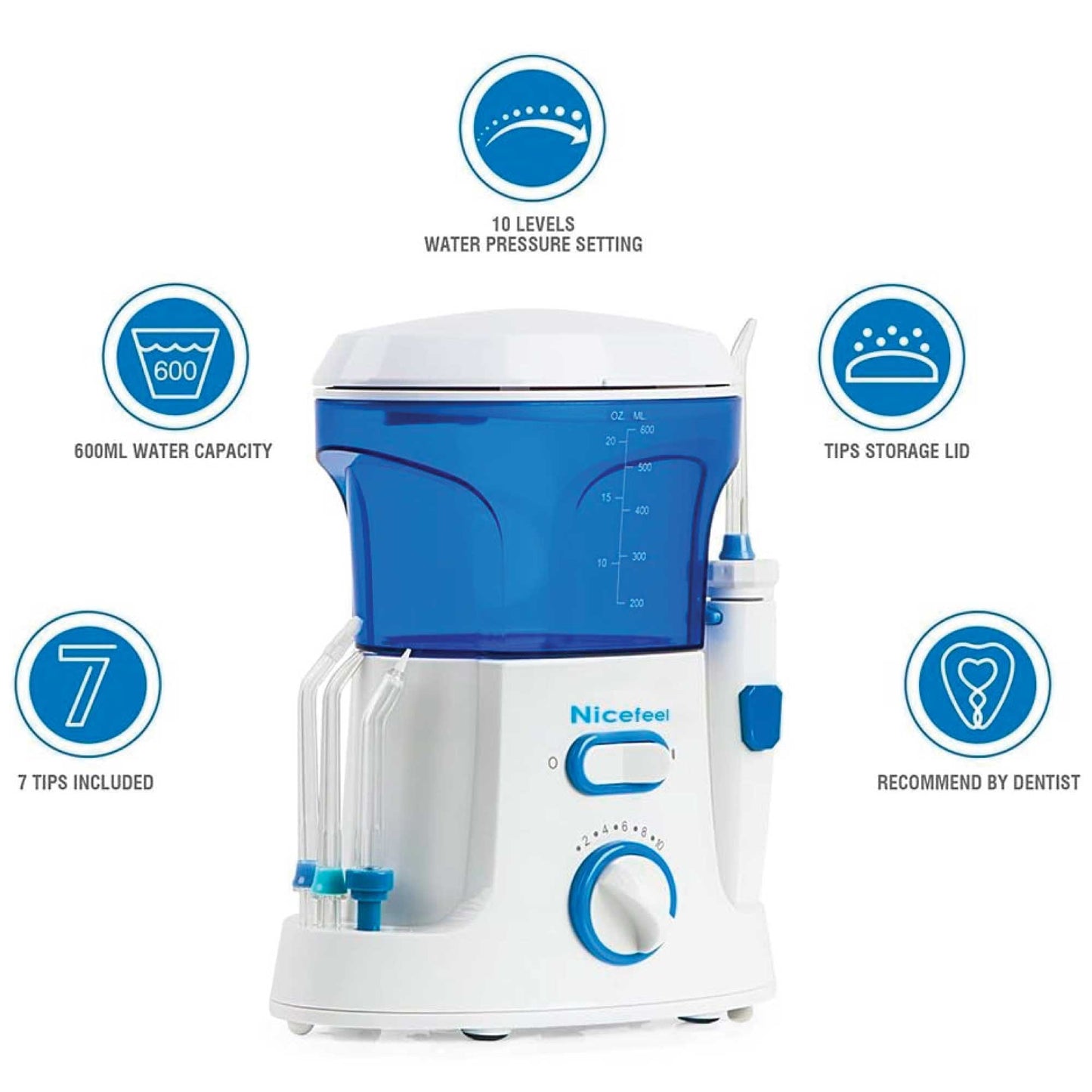 600ml Electric Dental Water Flosser - 10 Pressure Settings, SAA Approved, Family Set