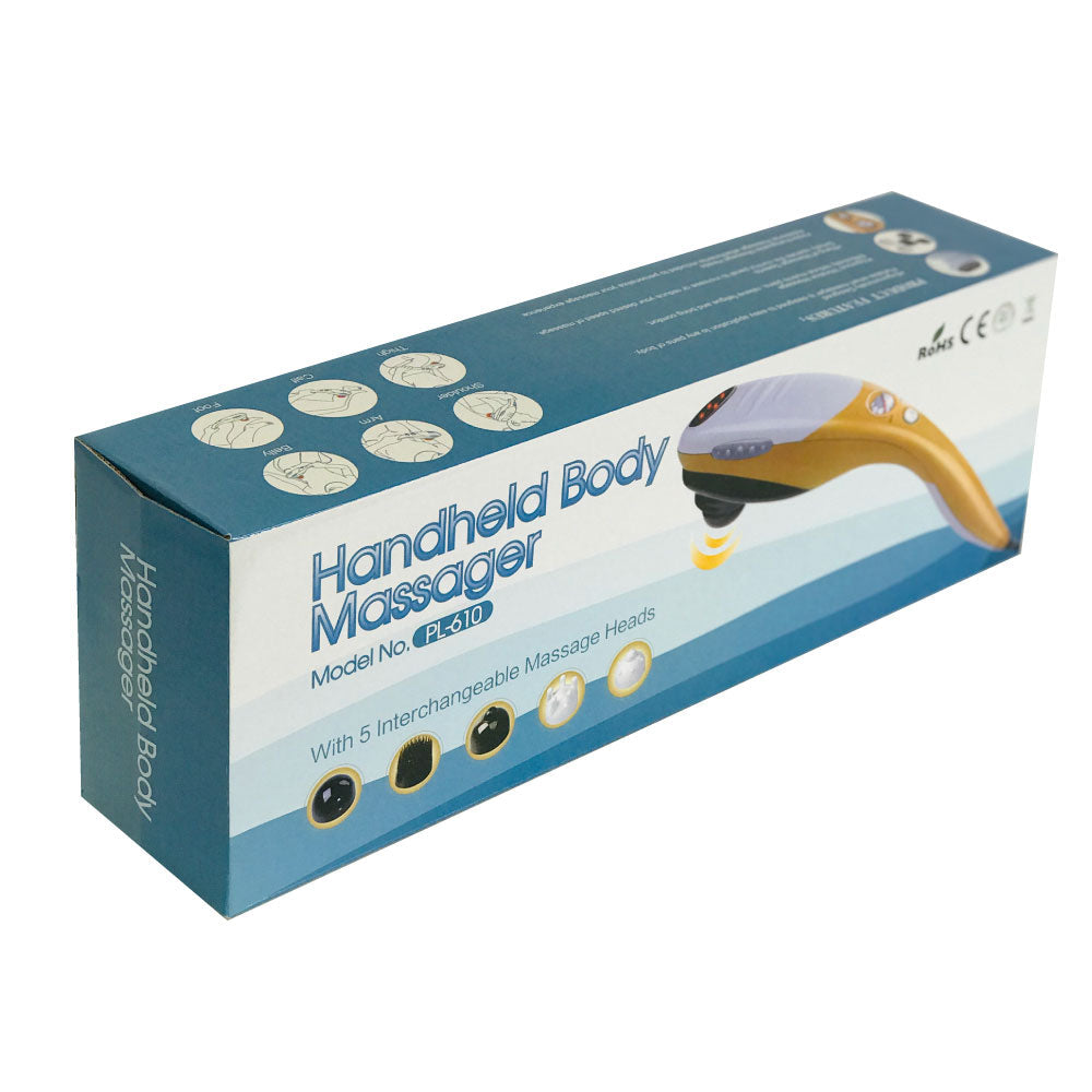 Champagne Handheld Body Massager - 6 Heads, Adjustable Speeds, Ergonomic Design, 28W Power