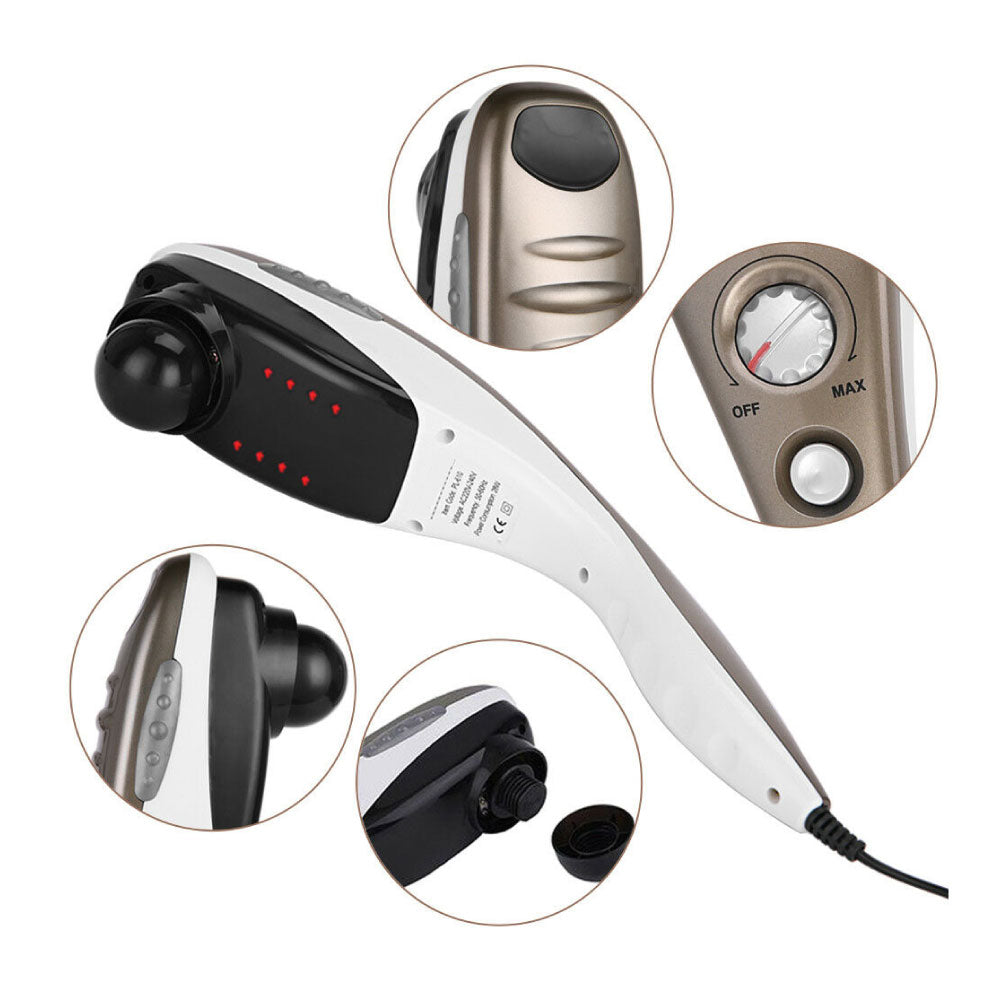 Champagne Handheld Body Massager - 6 Heads, Adjustable Speeds, Ergonomic Design, 28W Power