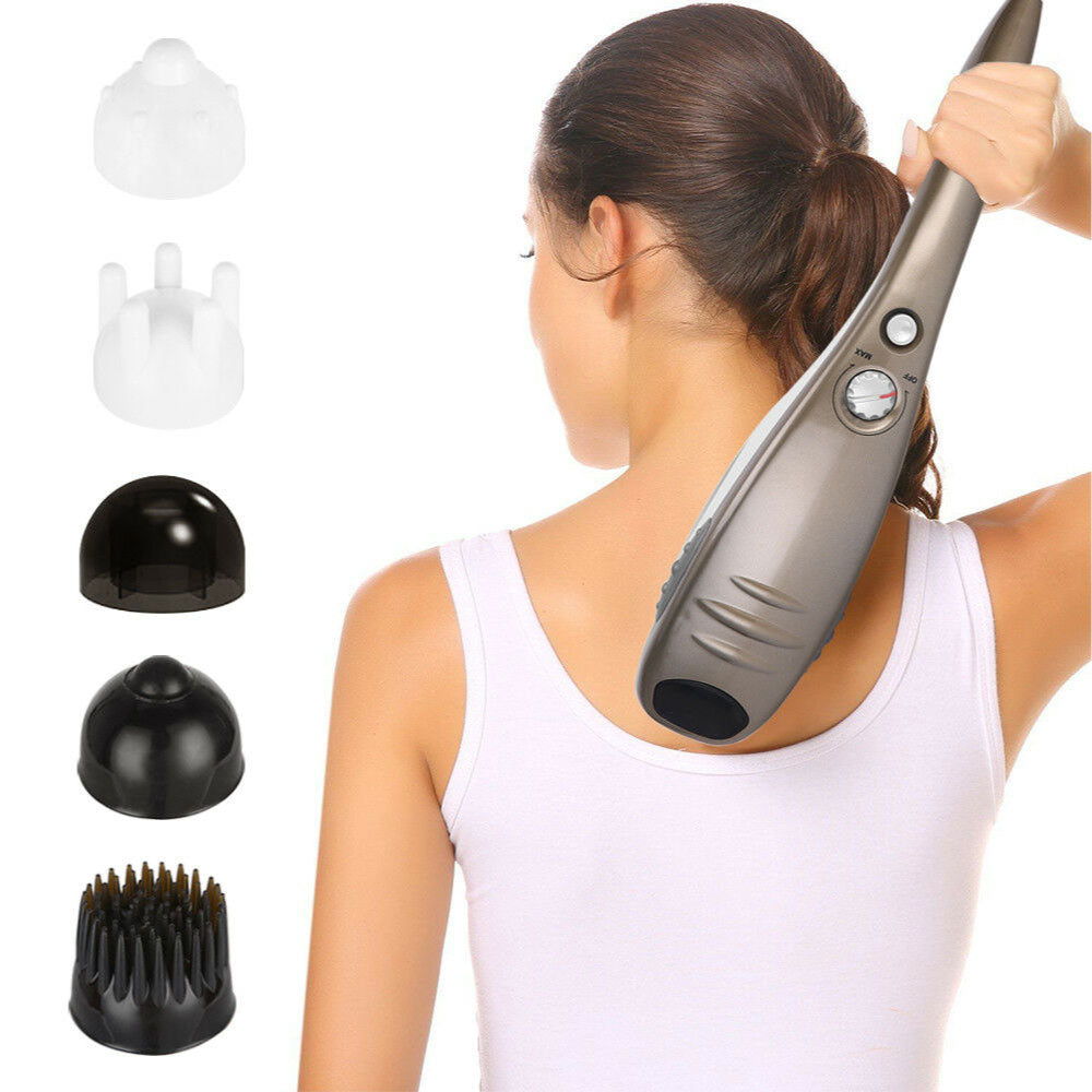 Champagne Handheld Body Massager - 6 Heads, Adjustable Speeds, Ergonomic Design, 28W Power