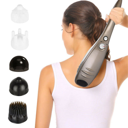 Champagne Handheld Body Massager - 6 Heads, Adjustable Speeds, Ergonomic Design, 28W Power