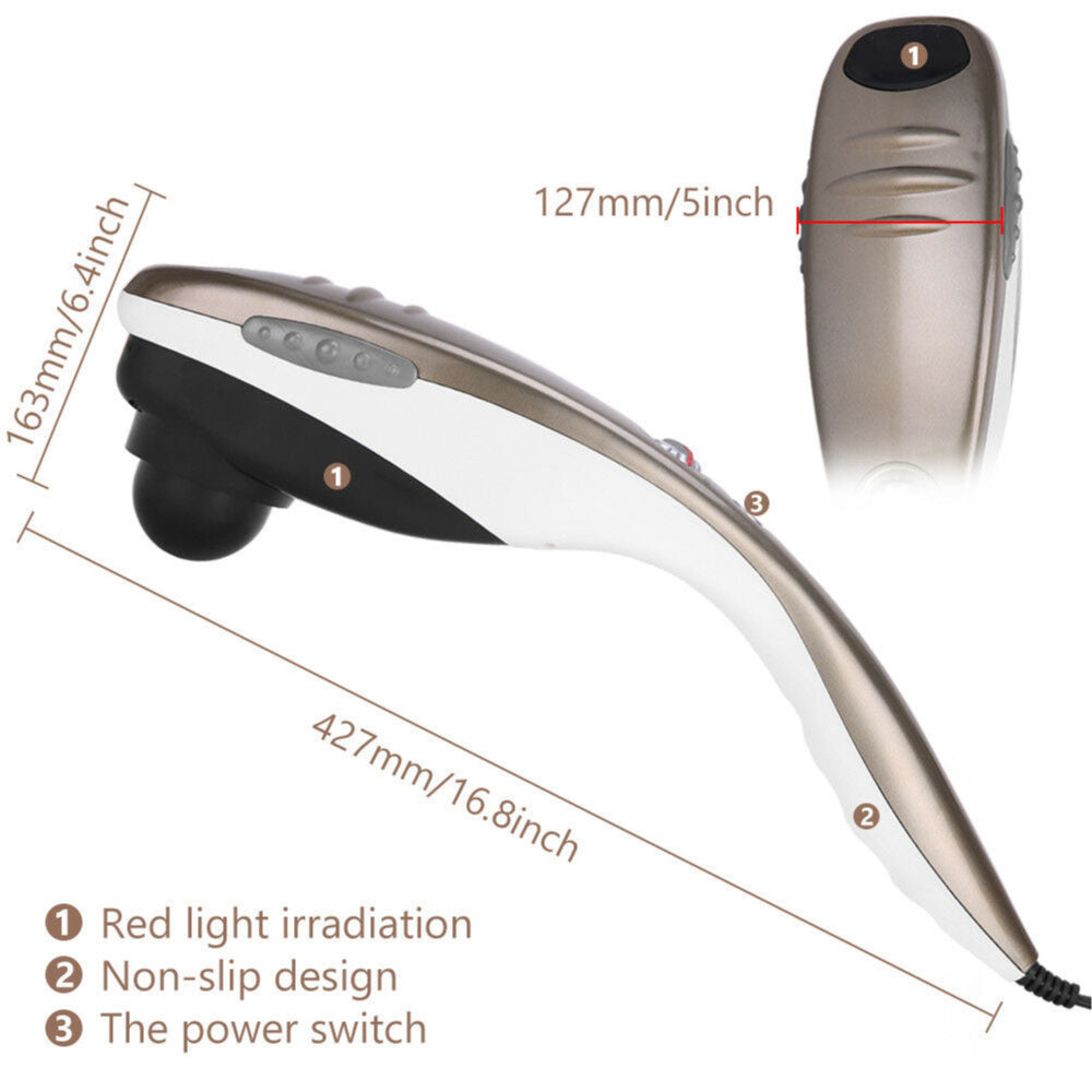 Champagne Handheld Body Massager - 6 Heads, Adjustable Speeds, Ergonomic Design, 28W Power