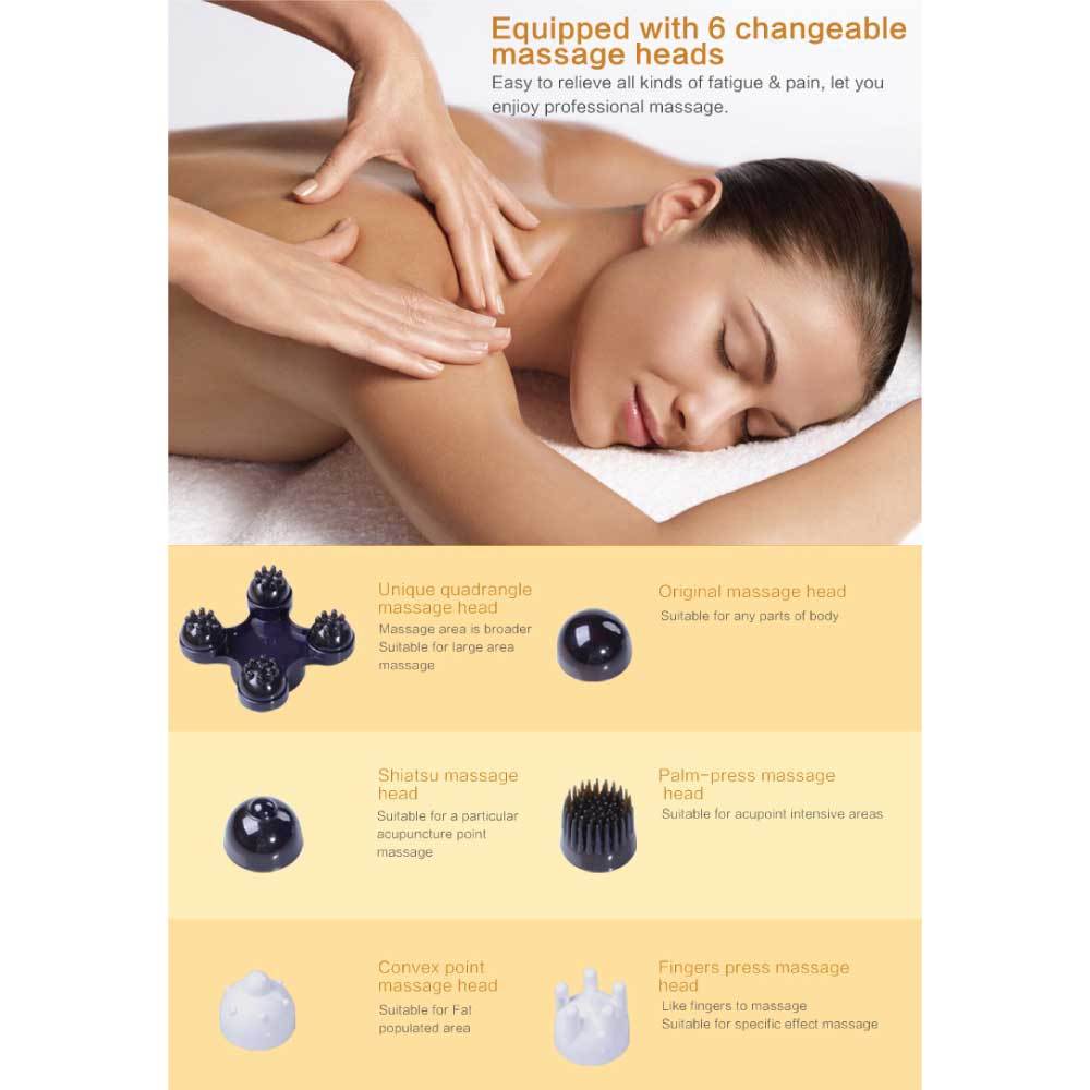Champagne Handheld Body Massager - 6 Heads, Adjustable Speeds, Ergonomic Design, 28W Power