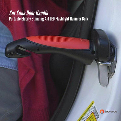 Car Cane Door Handle - 4-in-1 Mobility Aid with LED Flashlight, Hammer, Seat Belt Cutter
