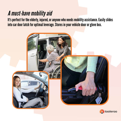 Car Cane Door Handle - 4-in-1 Mobility Aid with LED Flashlight, Hammer, Seat Belt Cutter