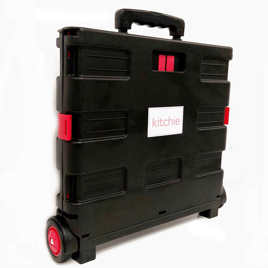 Foldable Shopping Cart - Portable Collapsible Trolley, 25kg Capacity, Black/Red, Telescopic Handle – view 2 - Auzzistore