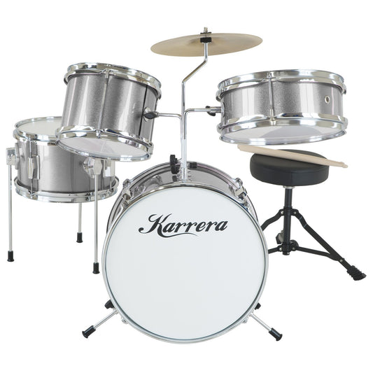 Karrera Childrens 4pc Drum Kit - Silver - Auzzistore