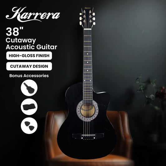 Karrera 38in Cutaway Acoustic Guitar with guitar bag - Black – view 2 - Auzzistore